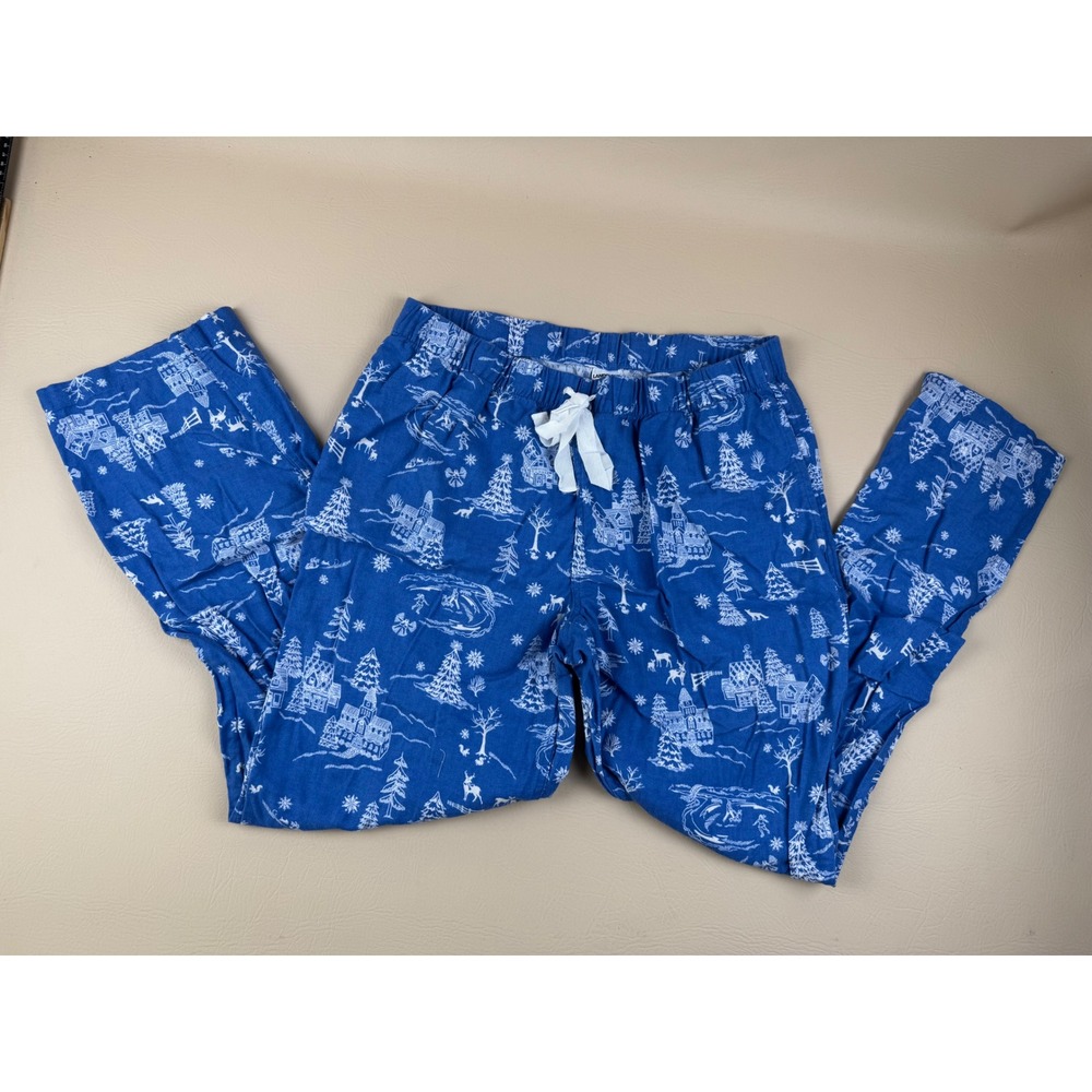 Winter Toile Pajama Pants Cotton Flannel Holiday Village M Lands End